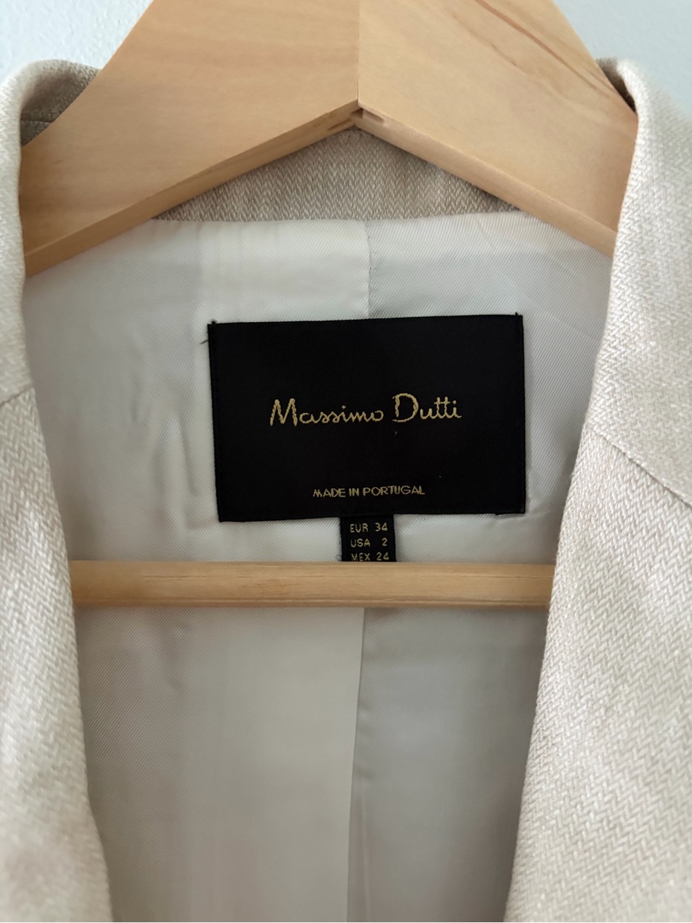 Massimo Dutti Size 2 Beige 100% Linen Blazer Single Button Striped Lining - Picture 5 of 13